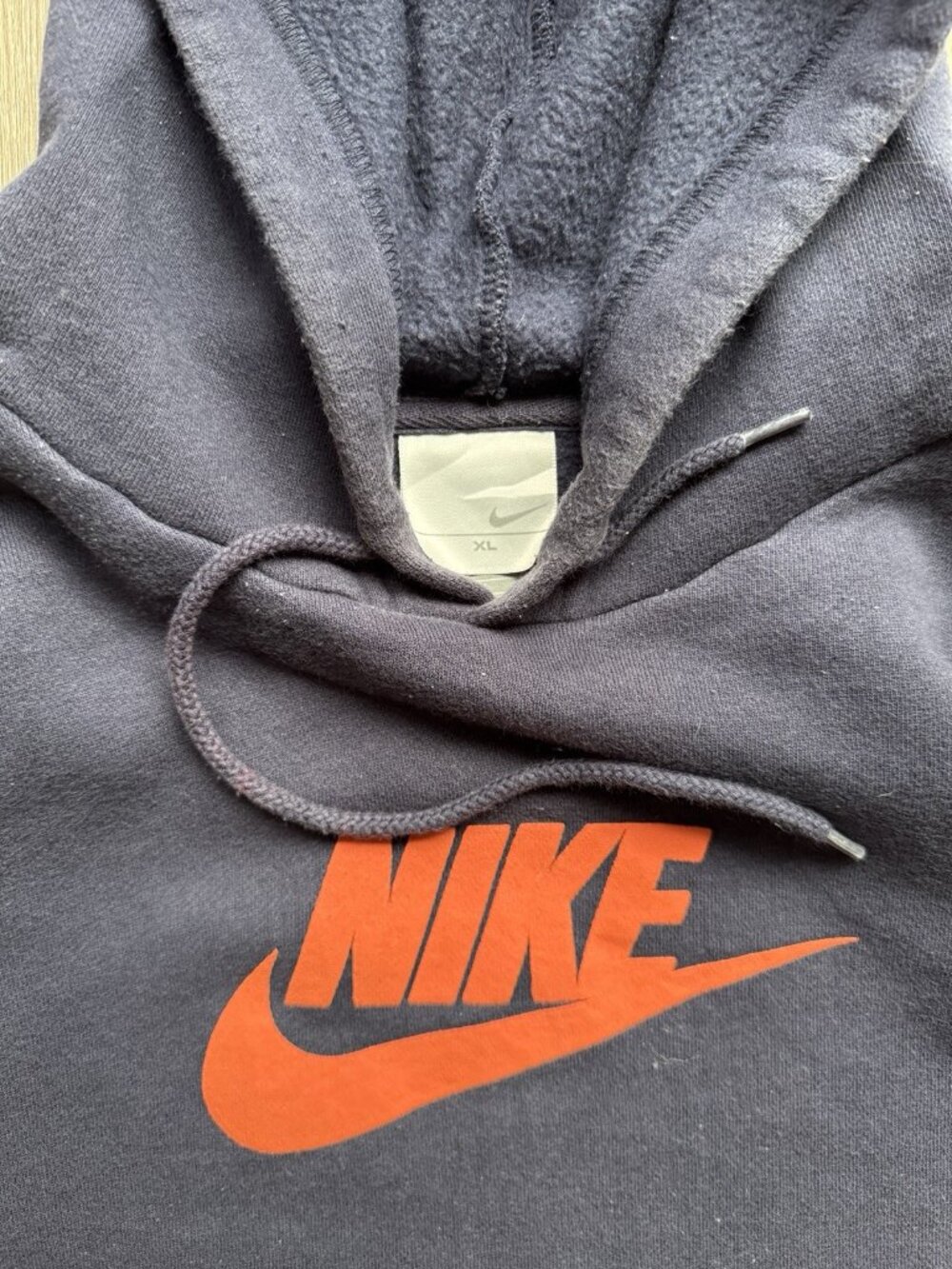 Rare Vintage Y2K Nike Swoosh Spell Out Navy Blue Hoodie XL Grey Tag Sports Hype - Picture 6 of 8